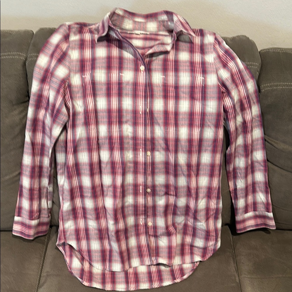 Madewell Plaid Button-Up Shirt in Pink and White